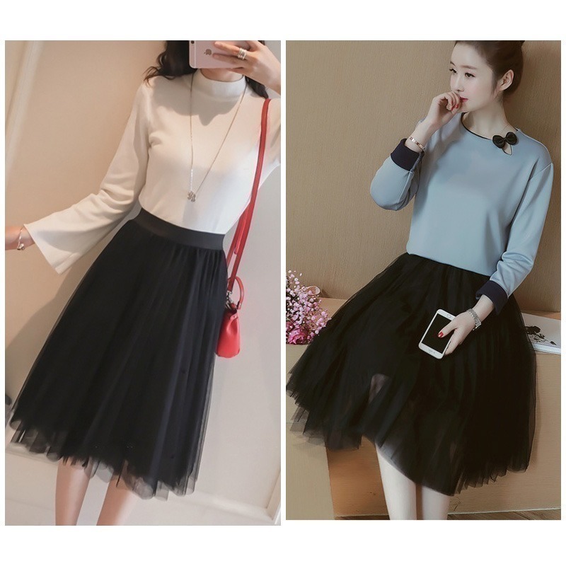 【台灣現貨】三層氣質網紗裙 百褶蓬蓬裙 沙灘裙子 及膝裙 半長裙 紗裙 /許願花園-細節圖3