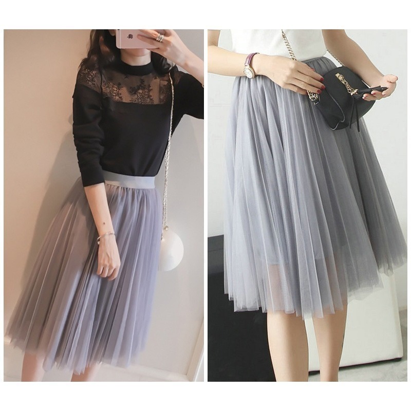 【台灣現貨】三層氣質網紗裙 百褶蓬蓬裙 沙灘裙子 及膝裙 半長裙 紗裙 /許願花園-細節圖8