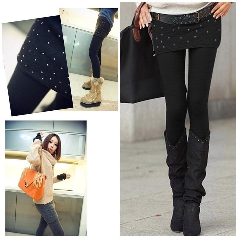 【台灣現貨】包臀假兩件褲裙 韓版修身燙鑽褲裙 鉚釘九分褲 /許願花園-細節圖3