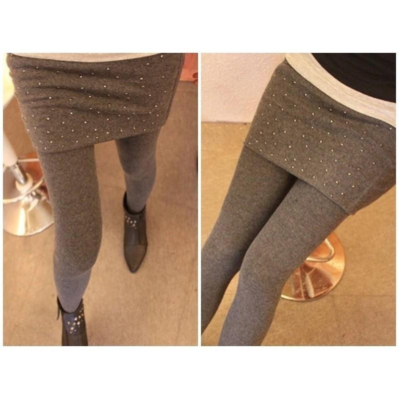 【台灣現貨】包臀假兩件褲裙 韓版修身燙鑽褲裙 鉚釘九分褲 /許願花園-細節圖5