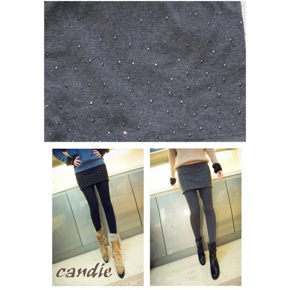【台灣現貨】包臀假兩件褲裙 韓版修身燙鑽褲裙 鉚釘九分褲 /許願花園-細節圖8