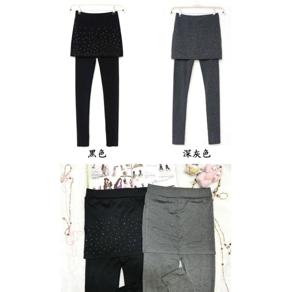 【台灣現貨】包臀假兩件褲裙 韓版修身燙鑽褲裙 鉚釘九分褲 /許願花園-細節圖9