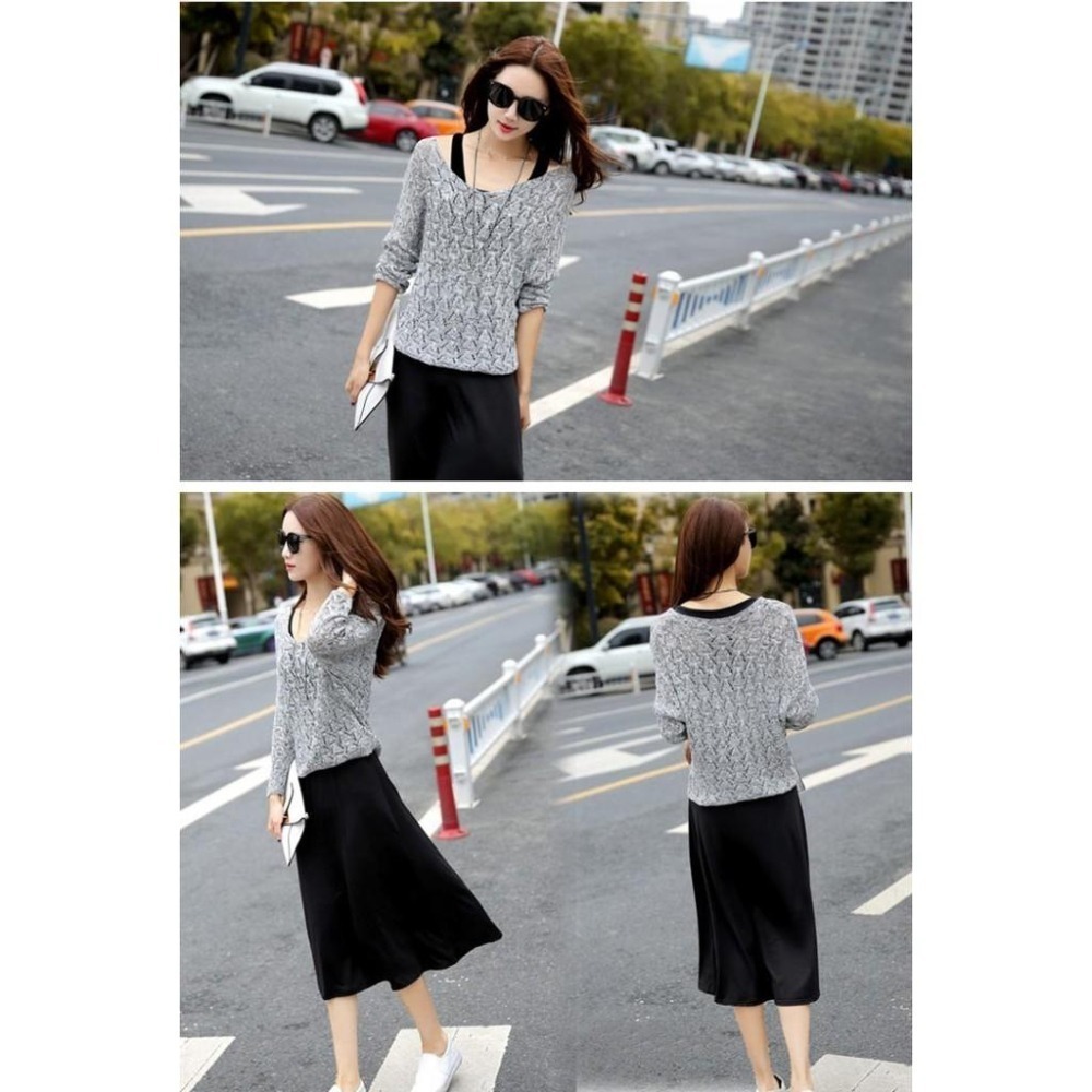 【台灣現貨】長袖長裙針織兩件式套裝 洋裝 針織衫背心裙 /許願花園-細節圖3