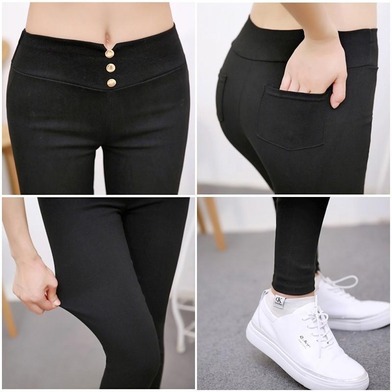 【台灣現貨】韓版顯瘦高腰彈力鈕扣口袋九分褲 長褲 內搭褲 緊身褲 鉛筆褲 小腳褲 大碼 /許願花園-細節圖8