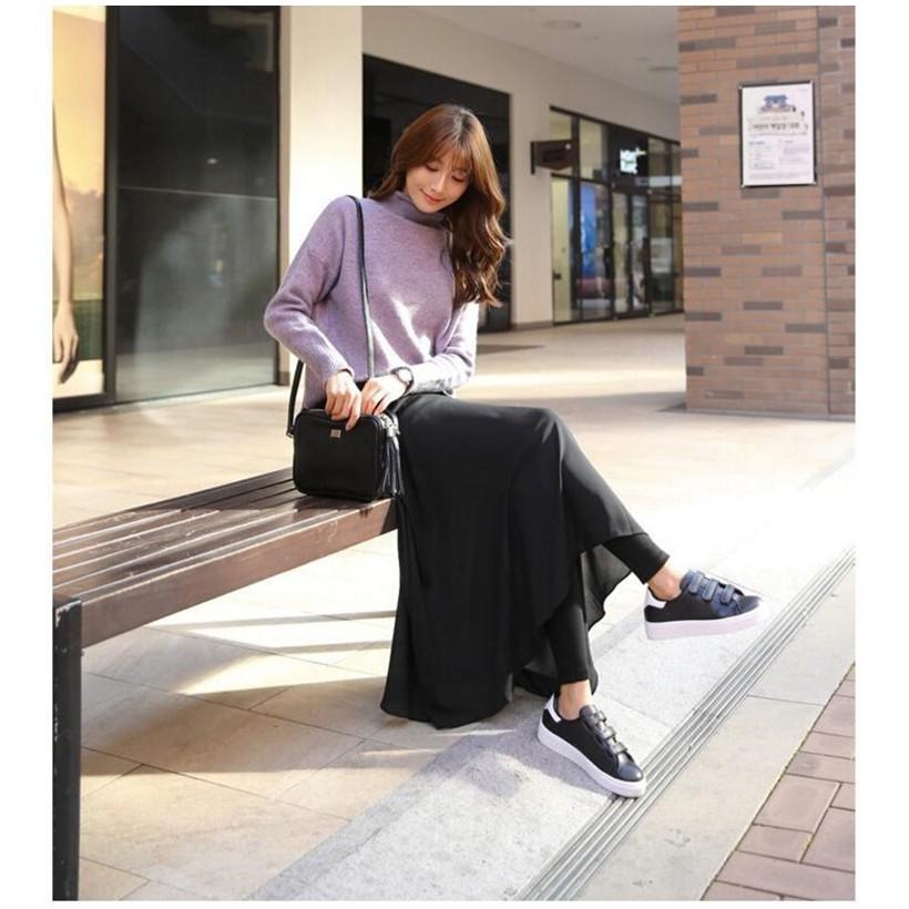 【台灣現貨】假兩件透氣雪紡莫代爾褲裙 雪紡裙 休閒長裙 大擺裙 褲子 /許願花園-細節圖3