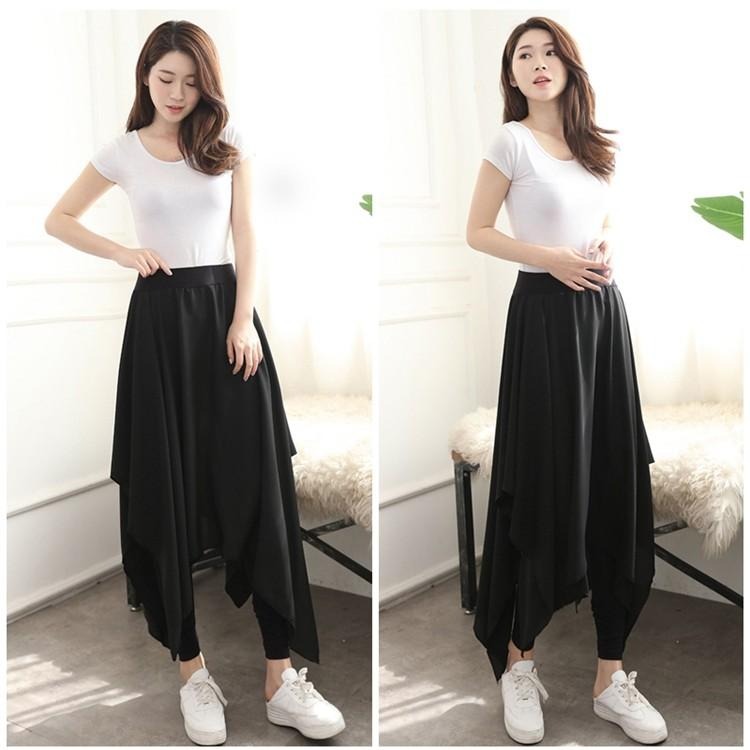 【台灣現貨】假兩件不規則透氣雪紡莫代爾褲裙 雪紡裙 休閒長裙 大擺裙 褲子 /許願花園-細節圖3