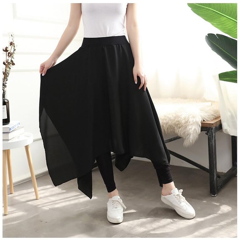 【台灣現貨】假兩件不規則透氣雪紡莫代爾褲裙 雪紡裙 休閒長裙 大擺裙 褲子 /許願花園-細節圖4