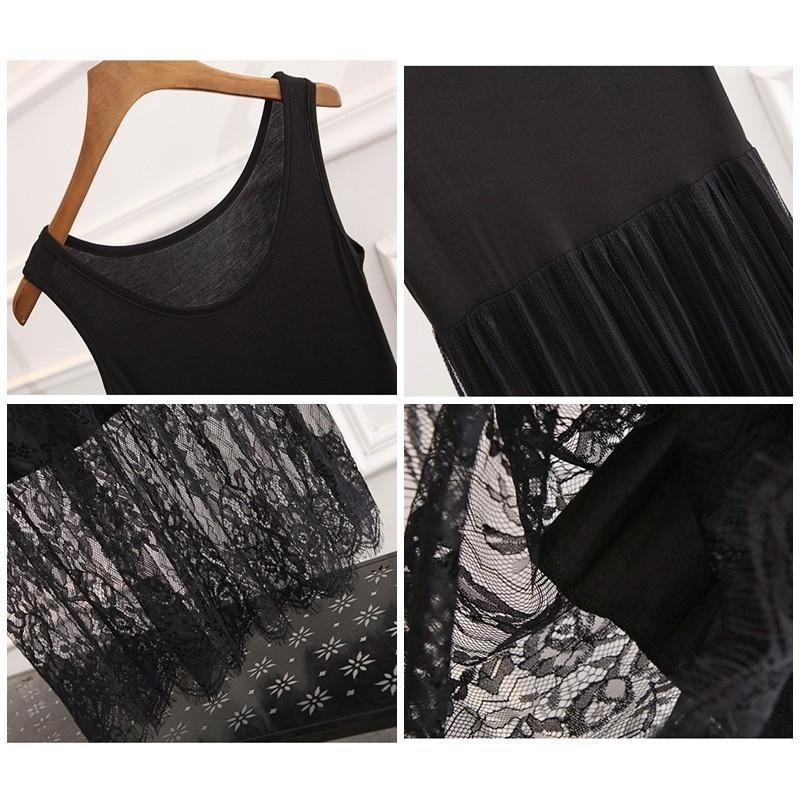 【台灣現貨】莫代爾背心蕾絲網紗連身裙 打底長裙 /許願花園-細節圖9