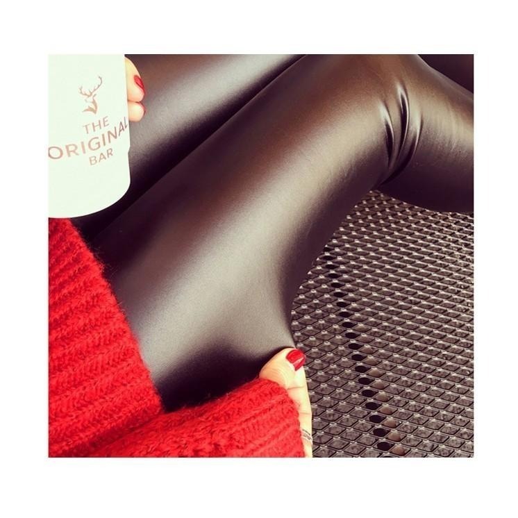 【台灣現貨】高腰薄款皮褲 韓版OL百搭修身超顯瘦內搭褲 九分褲 PU仿皮打底褲 /許願花園-細節圖5