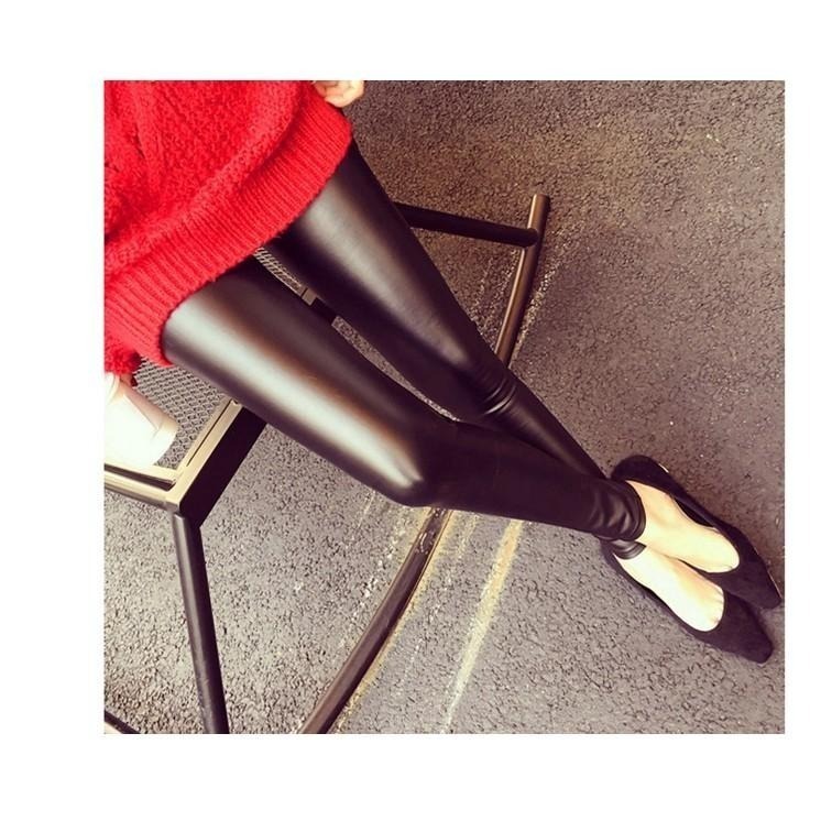 【台灣現貨】高腰薄款皮褲 韓版OL百搭修身超顯瘦內搭褲 九分褲 PU仿皮打底褲 /許願花園-細節圖6