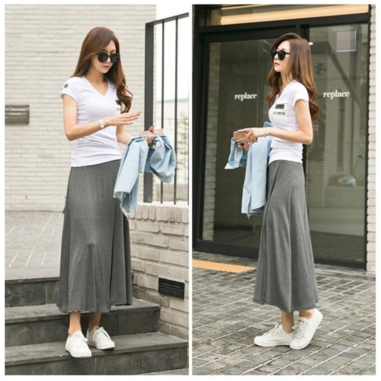 【台灣現貨】莫代爾開叉高腰長裙 褲裙 大擺裙 A字裙 半身裙 /許願花園-細節圖4