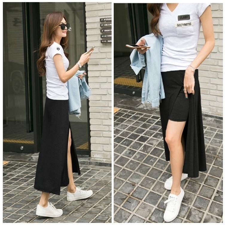 【台灣現貨】莫代爾開叉高腰長裙 褲裙 大擺裙 A字裙 半身裙 /許願花園-細節圖6