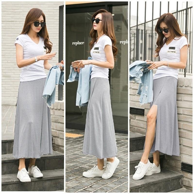 【台灣現貨】莫代爾開叉高腰長裙 褲裙 大擺裙 A字裙 半身裙 /許願花園-細節圖7