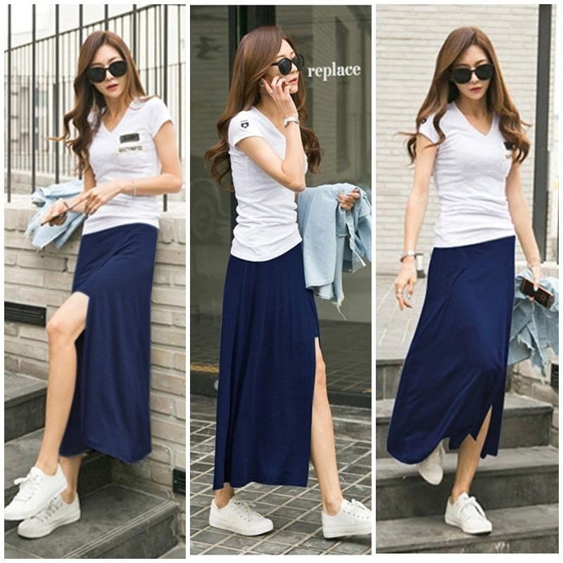 【台灣現貨】莫代爾開叉高腰長裙 褲裙 大擺裙 A字裙 半身裙 /許願花園-細節圖8