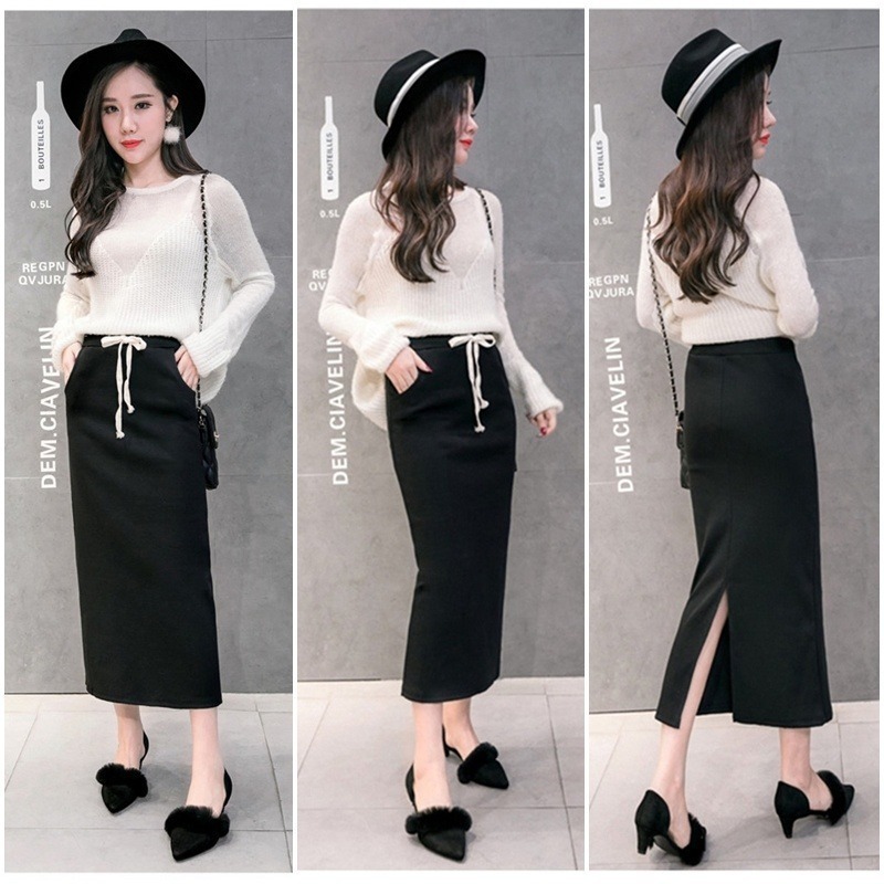 【台灣現貨】韓版半身顯瘦開叉包臀長裙 半身裙包臀裙 裙子 窄裙 /許願花園-細節圖2