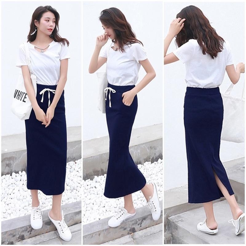 【台灣現貨】韓版半身顯瘦開叉包臀長裙 半身裙包臀裙 裙子 窄裙 /許願花園-細節圖4