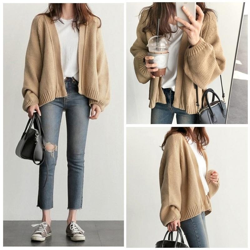 【台灣現貨】慵懶寬鬆短版針織開衫毛衣外套 罩衫 /許願花園-細節圖2