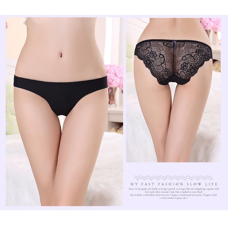 【台灣現貨】冰絲蕾絲三角低腰內褲 女性感時尚冰絲無痕平口內褲 /許願花園-細節圖4