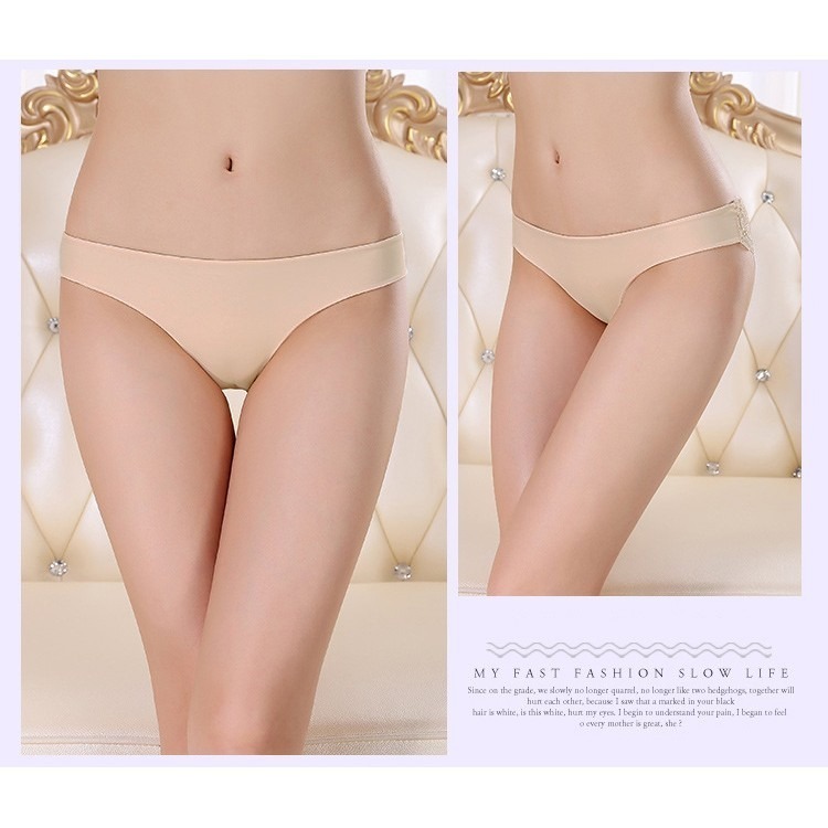 【台灣現貨】冰絲蕾絲三角低腰內褲 女性感時尚冰絲無痕平口內褲 /許願花園-細節圖5