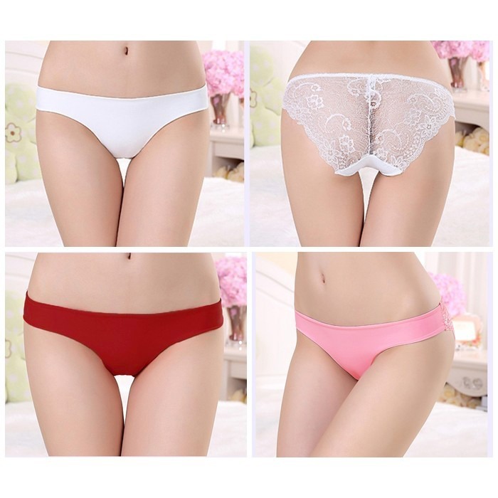 【台灣現貨】冰絲蕾絲三角低腰內褲 女性感時尚冰絲無痕平口內褲 /許願花園-細節圖7