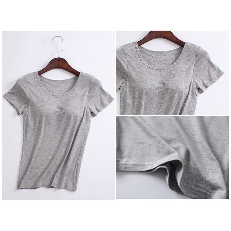 【台灣現貨】莫代爾無鋼圈Bra短袖T恤 罩杯一體上衣 居家服 免穿內衣 /許願花園-細節圖5