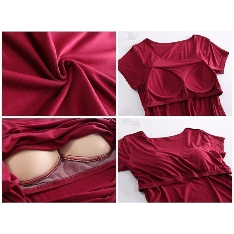 【台灣現貨】莫代爾無鋼圈Bra短袖T恤 罩杯一體上衣 居家服 免穿內衣 /許願花園-細節圖8