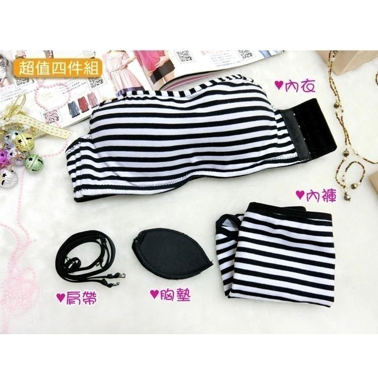 【台灣現貨】內衣+內褲🌸深V集中平口側扣無肩帶美背J型鋼圈成套內衣內褲組 /許願花園-細節圖10