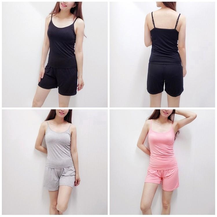 【台灣現貨】免穿內衣💕兩件式莫代爾無鋼圈細肩帶背心睡衣 休閒居家服  罩杯一體Bra  T /許願花園-細節圖6