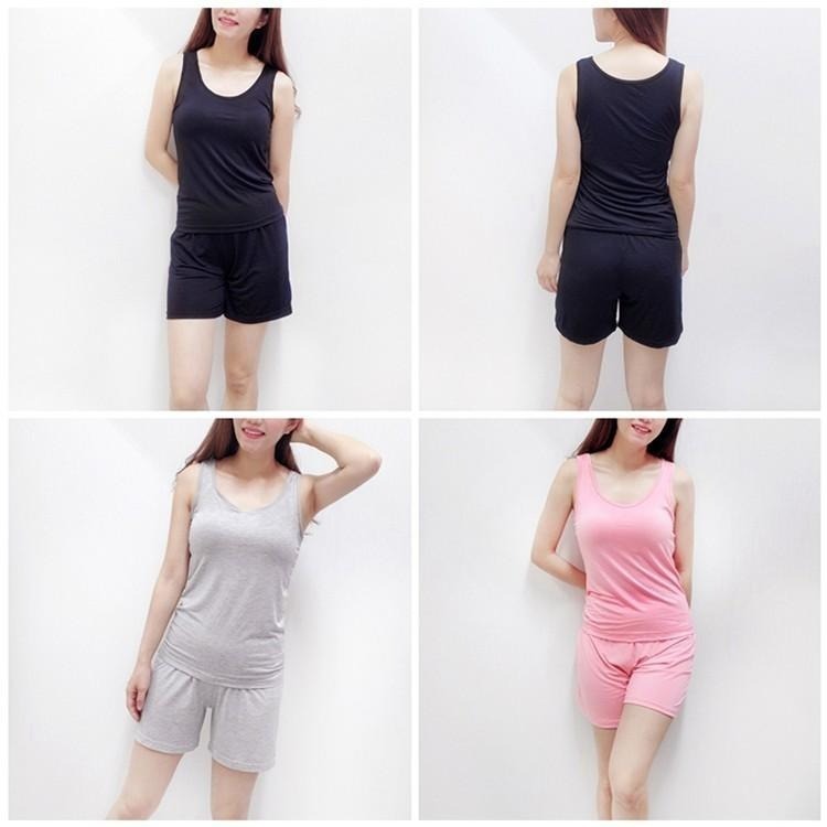 【台灣現貨】免穿內衣💕兩件式莫代爾無鋼圈細肩帶背心睡衣 休閒居家服  罩杯一體Bra  T /許願花園-細節圖10