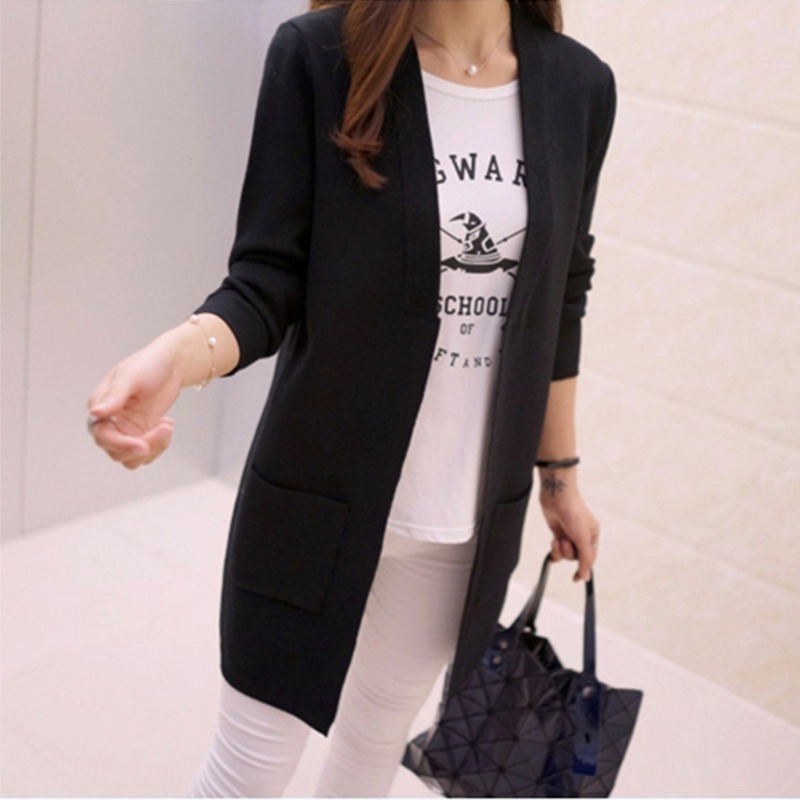 【許願花園】V領中長版罩衫針織外套 長袖開衫毛衣外套-規格圖11