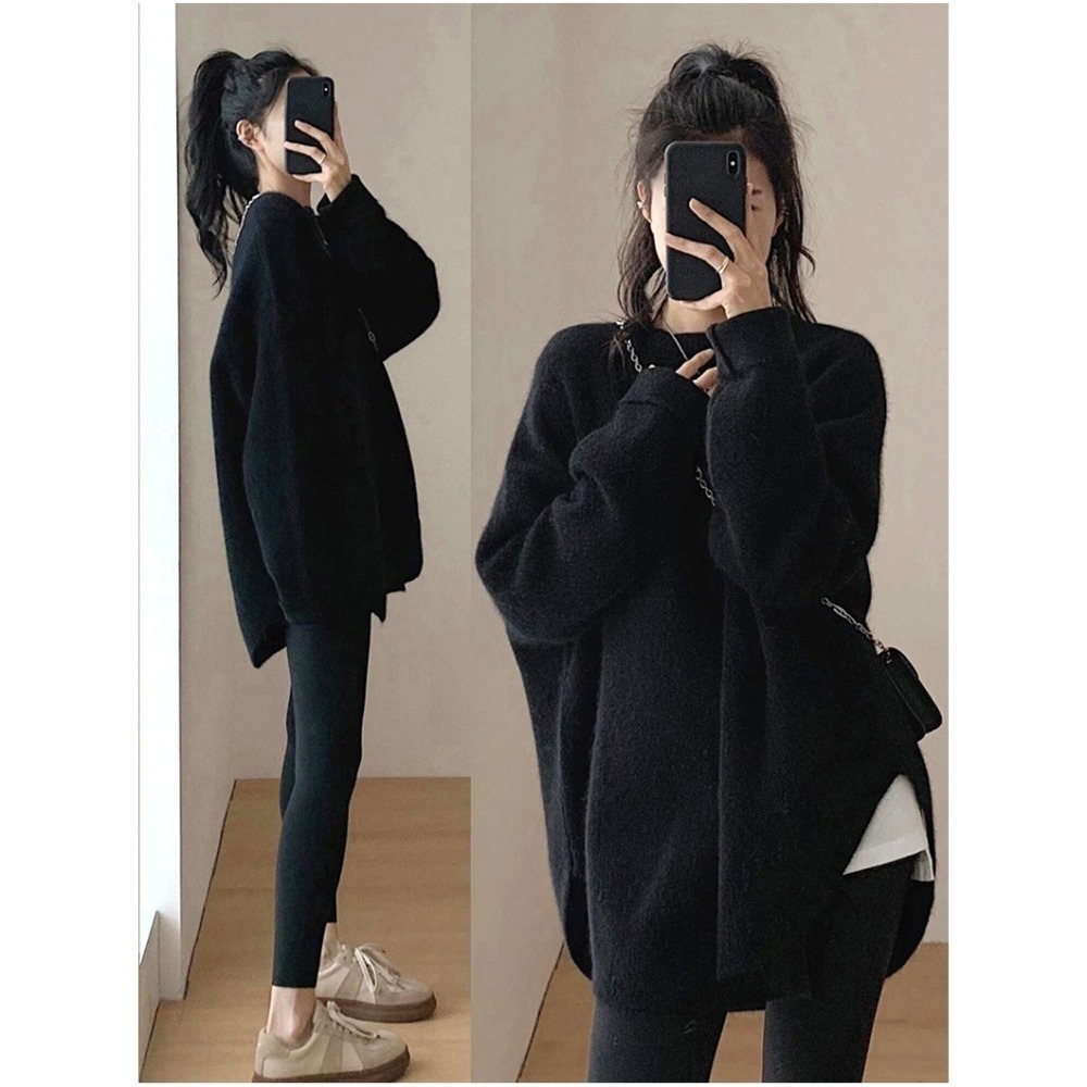 【許願花園】慵懶風中長版長袖圓領針織衫毛衣-細節圖6