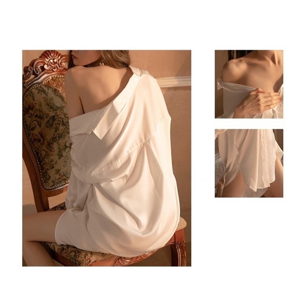 【許願花園】上衣+褲子🩷性感襯衫裙睡衣套裝 開衫居家服-細節圖3