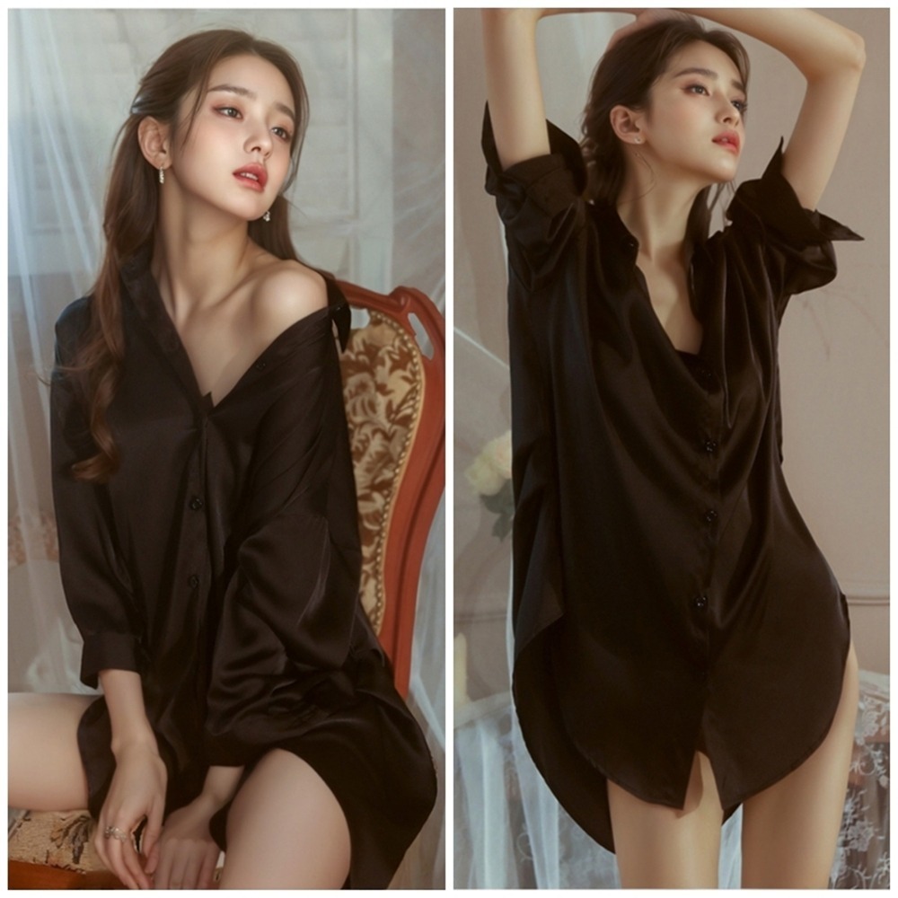 【許願花園】上衣+褲子🩷性感襯衫裙睡衣套裝 開衫居家服-細節圖7