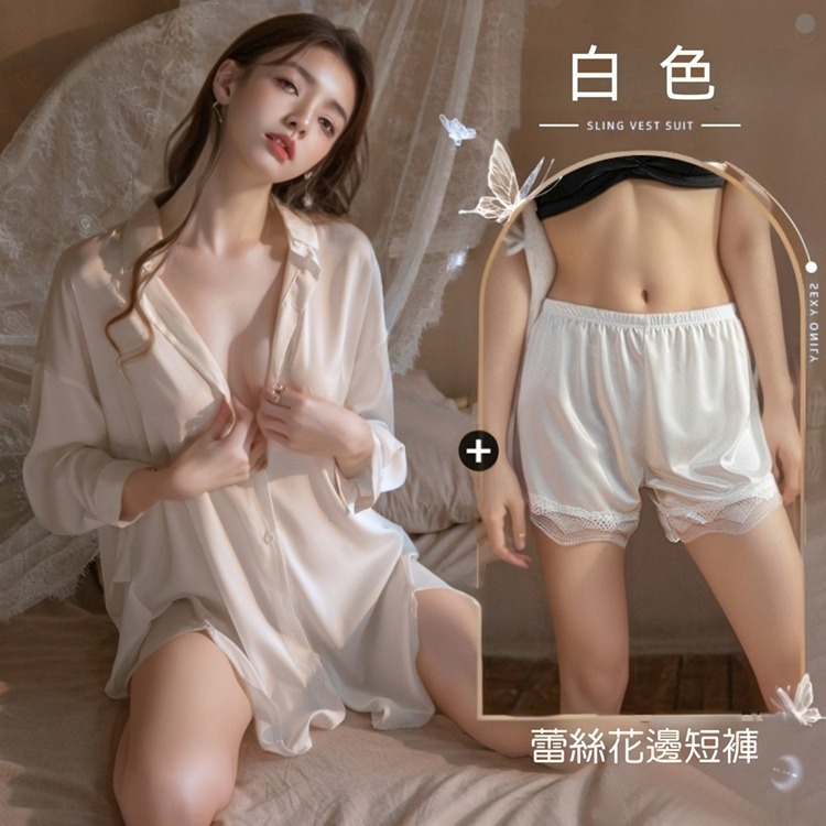 【許願花園】上衣+褲子🩷性感襯衫裙睡衣套裝 開衫居家服-規格圖11
