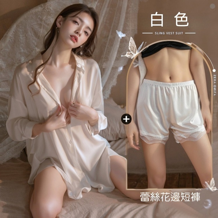 【許願花園】上衣+褲子🩷性感襯衫裙睡衣套裝 開衫居家服-規格圖11