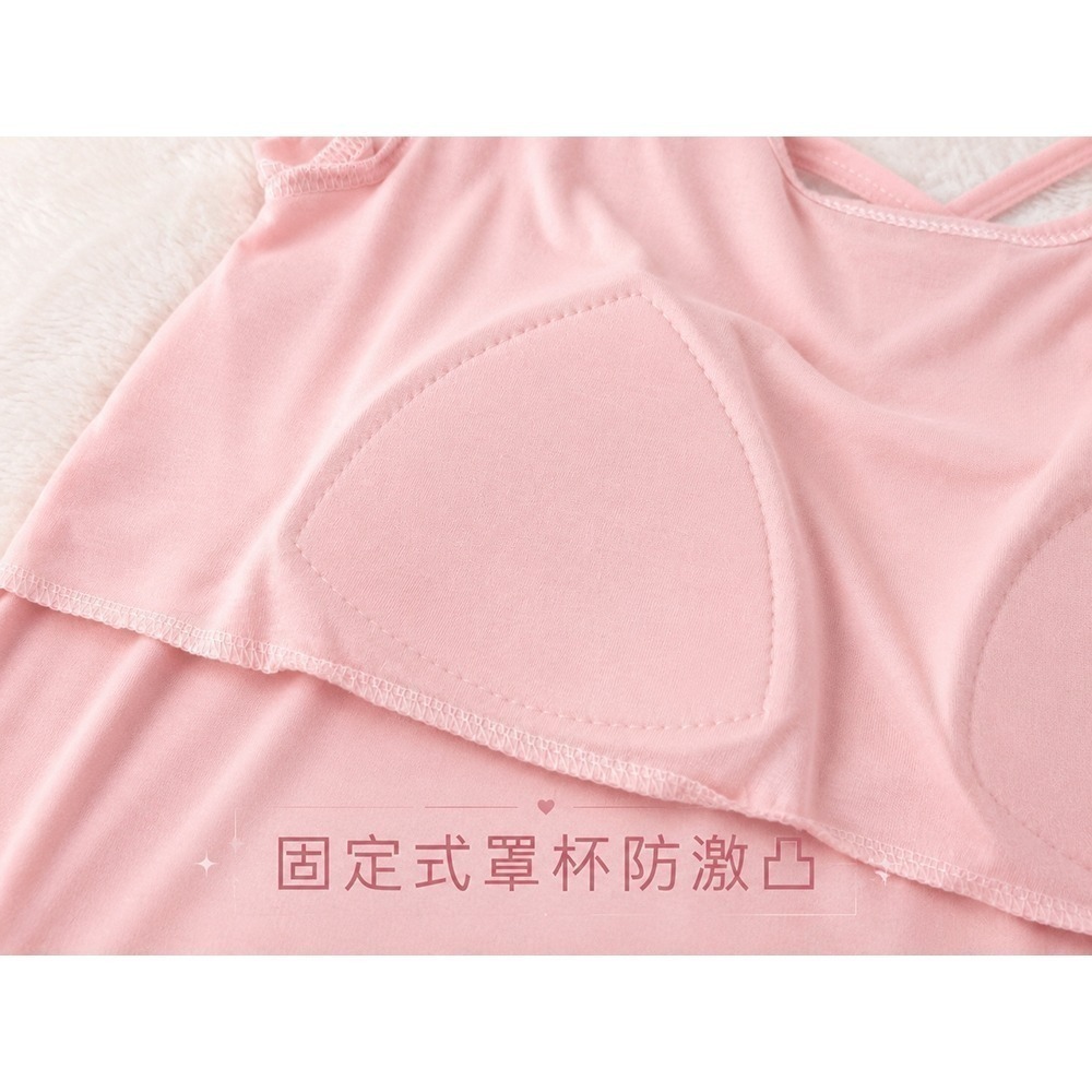 【許願花園】帶胸墊美背睡裙｜莫代爾短袖睡衣連身裙 薄款交叉露背家居服 寬鬆睡衣裙-細節圖3