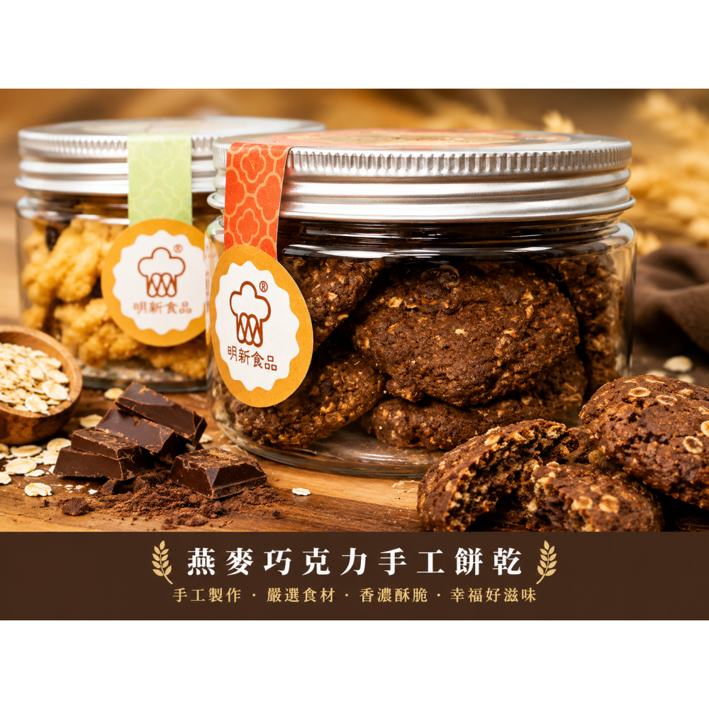 燕麥巧克力手工餅乾(100g*2罐)-明新食品-過年送禮年節美食團圓吃美食-細節圖3