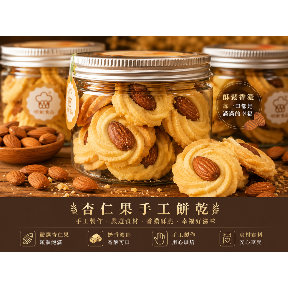 杏仁果手工餅乾(70g*2罐)-明新食品-過年送禮年節美食團圓吃美食-細節圖3