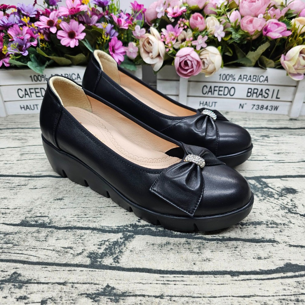 台灣製 真皮氣墊鞋 魔鬼氈黏帶 厚底鞋 上班包鞋 厚底娃娃鞋 輕量款-細節圖3