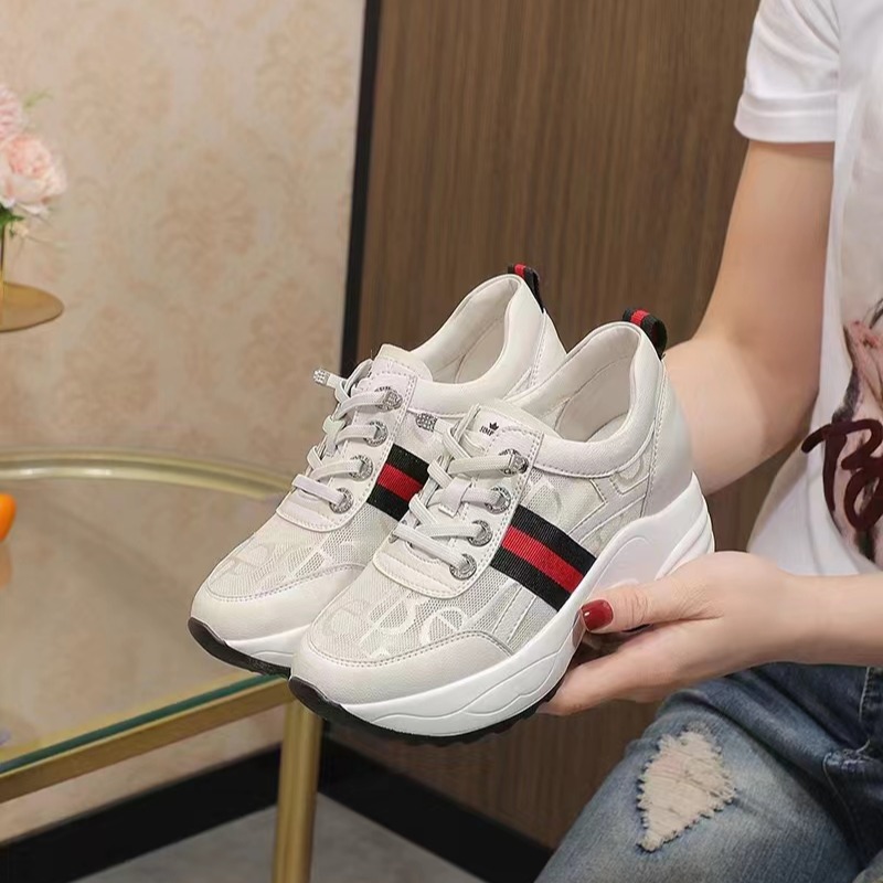 韓版 皮革 水鑽增高休閒鞋 網狀透氣 免綁帶 厚底休閒鞋 楔形鞋 輕量-細節圖3