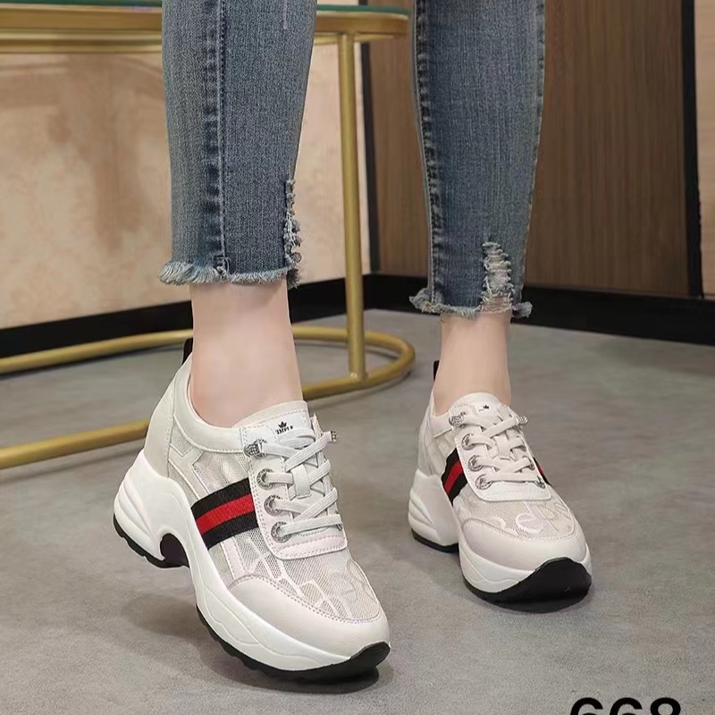 韓版 皮革 水鑽增高休閒鞋 網狀透氣 免綁帶 厚底休閒鞋 楔形鞋 輕量-細節圖6