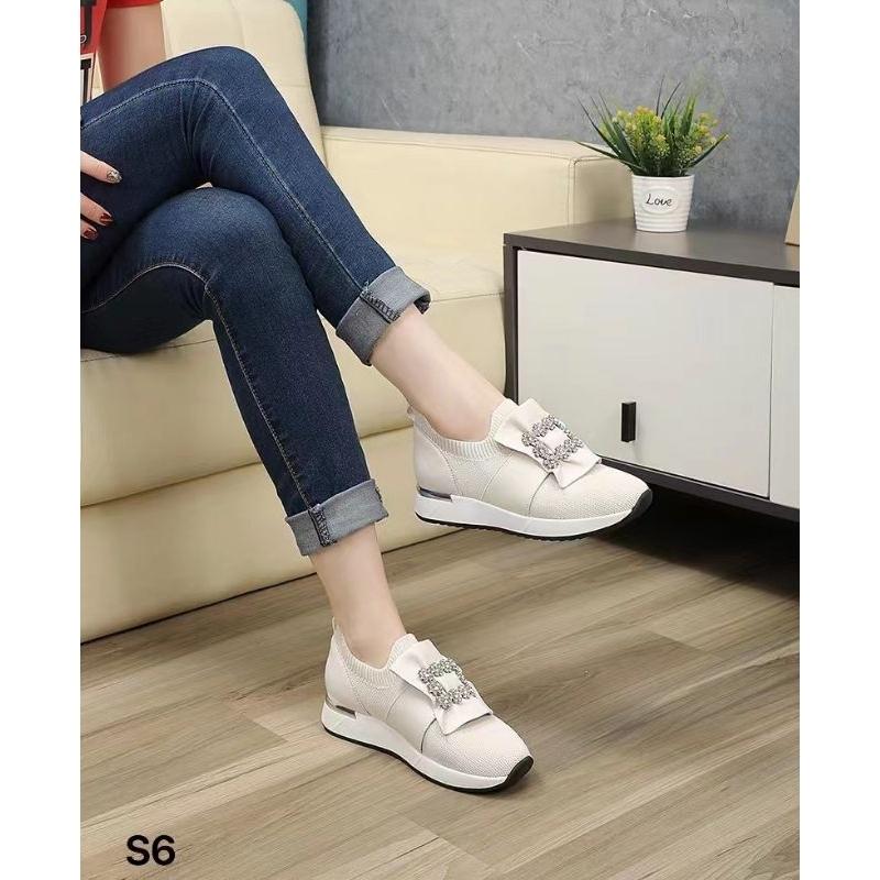 韓版 方釦水鑽休閒鞋 編織運動鞋 懶人鞋 厚底鞋-細節圖2