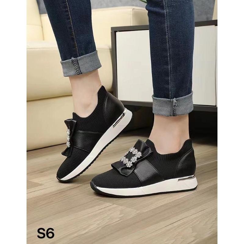 韓版 方釦水鑽休閒鞋 編織運動鞋 懶人鞋 厚底鞋-細節圖3