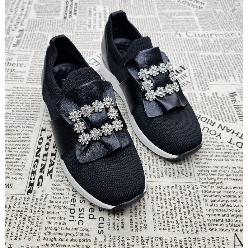 韓版 方釦水鑽休閒鞋 編織運動鞋 懶人鞋 厚底鞋-細節圖5