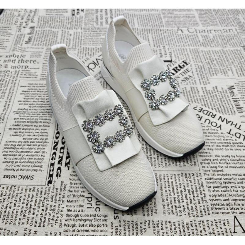 韓版 方釦水鑽休閒鞋 編織運動鞋 懶人鞋 厚底鞋-細節圖6