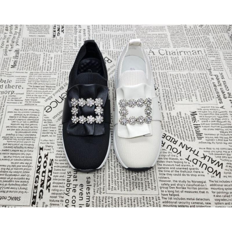 韓版 方釦水鑽休閒鞋 編織運動鞋 懶人鞋 厚底鞋-細節圖7