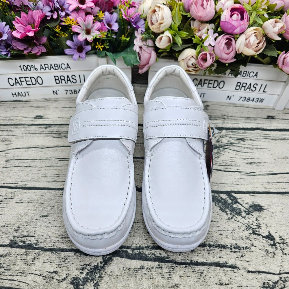 職場工作鞋 真皮護士鞋 魔鬼氈黏帶 鞋底縫線 足弓墊 護理師鞋 輕量化 小白鞋 厚底護士鞋 台灣出貨-細節圖2