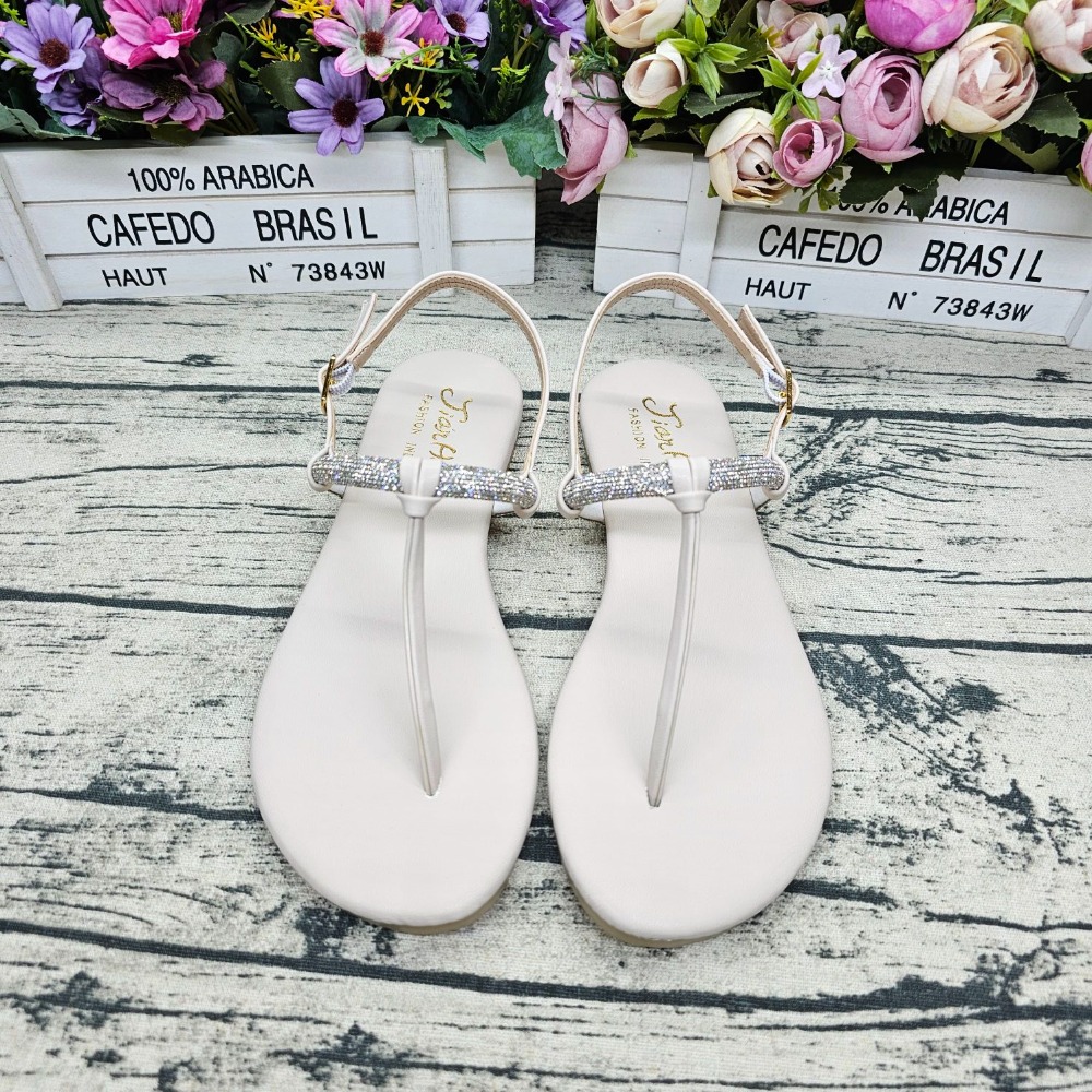 好穿不磨腳🔝MIT製 水鑽涼鞋 T字平底涼鞋 夾腳涼鞋 軟墊 止滑款-細節圖2