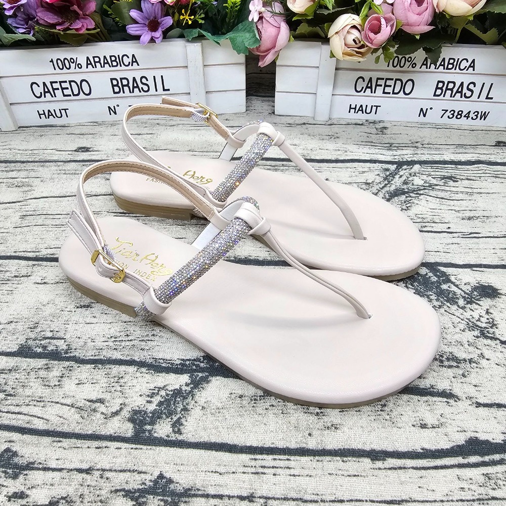 好穿不磨腳🔝MIT製 水鑽涼鞋 T字平底涼鞋 夾腳涼鞋 軟墊 止滑款-細節圖3