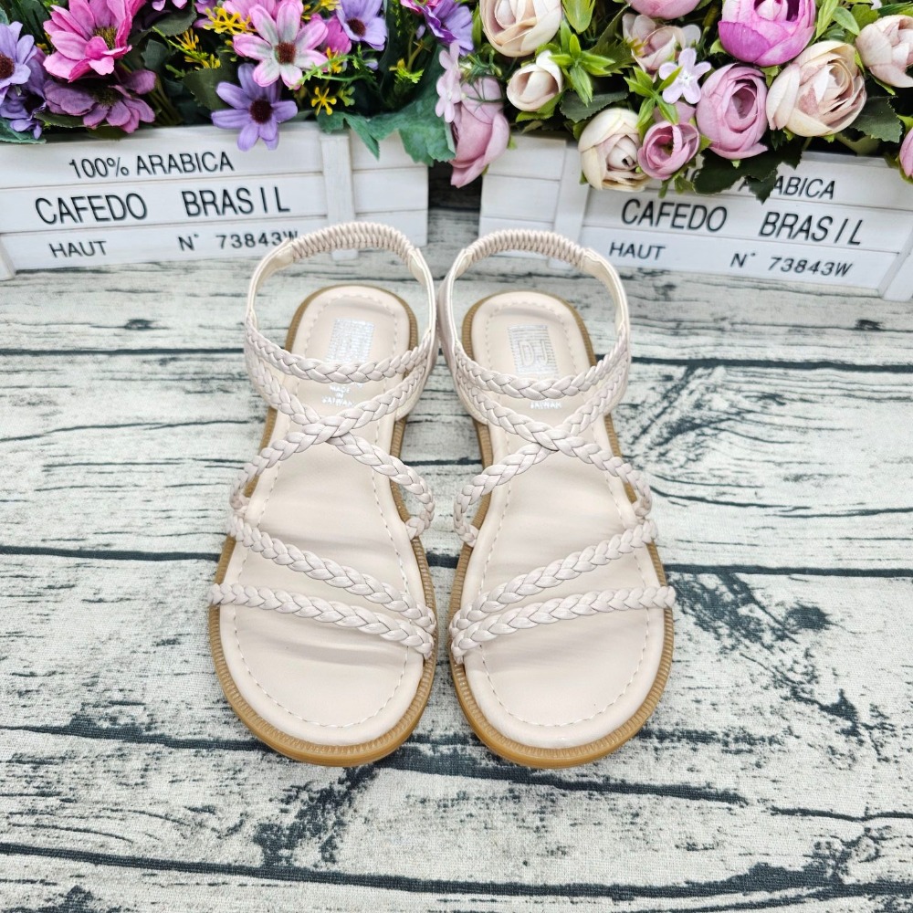 夏季必備🔝MIT製 細繩平底涼鞋 編織帶 鬆緊帶涼鞋 羅馬涼鞋 止滑 軟墊 女涼鞋-細節圖2